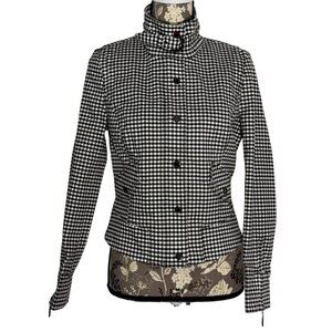 White House Black Market Gingham Checkered Military Moto Jacket Size 6 NWT